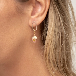 Boucles d'oreilles créatives en acier avec breloque mini seau de pop-corn rouge et blanc