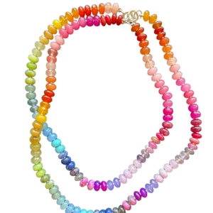 Rainbow gradient beaded necklace featuring colorful gemstones and stainless steel clasps