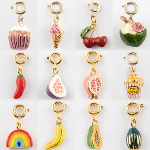 Collier Pendentif Fruits et Snacks en Acier Inoxydable Plaqué Or 18K Émail Pop-Corn Fraise Cerise Glace Bijoux pour Femmes