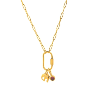 18K gold plated elephant pendant necklace with paperclip chain and ruby gemstone