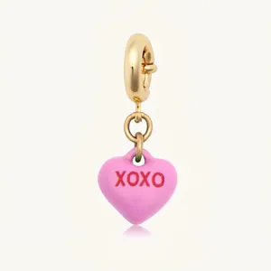 Pendentif cœur rose avec gravure XOXO en acier inoxydable doré pour vos colliers