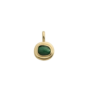 Close-up of 18K gold-plated necklace pendant with oval green malachite stone inlay