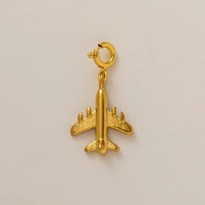 Polished 18K gold plated airplane pendant charm with spring clasp for DIY jewelry