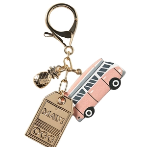Tropical MAUI keychain with gold pineapple and pink vintage bus charm accessory