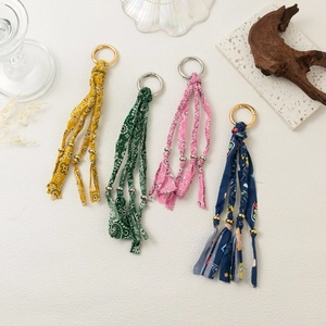 Handwoven Paisley Fabric Keychain Beaded Bag Charm Bohemian Style Alloy Metal Pendant For Women Girls Daily Accessory Gift