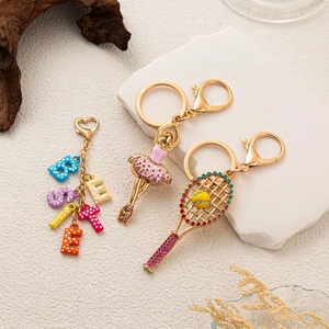 Porte-clés à perles créatif avec lettres BESTIE, danseuse de ballet et raquette de tennis
