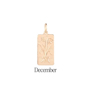 Detail van de 18K vergulde rechthoekige hanger met reliëf van Narcisbloem voor december
