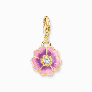 18K gold plated stainless steel flower pendant with pink enamel and sparkling zircon