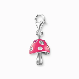 18K gold plated mushroom pendant with pink enamel and star details on white background
