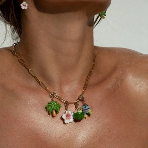 Parure collier et boucles d'oreilles en acier inoxydable 18K avec breloques d'été océan