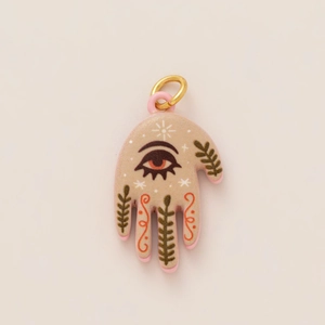 Roze Hamsa hand hanger met oog en gouden ring voor DIY 14K sieraden ontwerpen