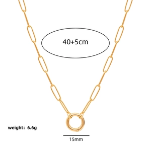 18K gold plated paperclip chain necklace with 15mm spring ring clasp and 40+5cm length