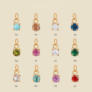 Stainless Steel 12 Months Birthstone Pendant For Women 18K Gold Plated Round Rhinestone Artificial Pearl Charms Jewelry