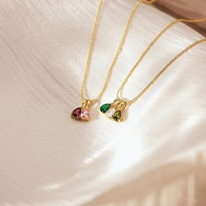Elegant 18K gold plated titanium necklace with colorful teardrop birthstone pendants
