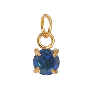 Elegant 18k gold stainless steel necklace with round blue birthstone in 4 claw setting