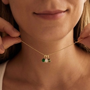 18K gold plated bead chain necklace with three colorful teardrop birthstone pendants