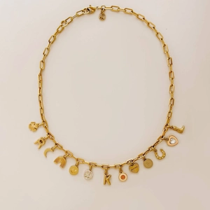 18K gold plated necklace with sun, MAMA heart and zodiac charms for DIY jewelry making