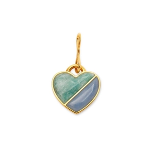 Golden heart pendant featuring mixed green and light blue natural stone in metal frame