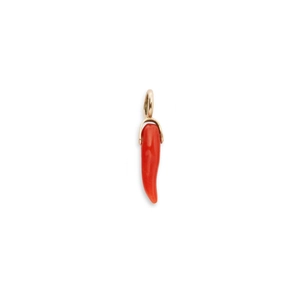 Italian Cornicello chili horn pendant in vibrant red resin with a golden ring clasp