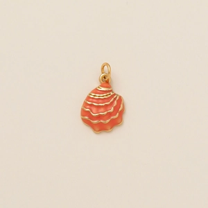 Pendente a conchiglia in smalto arancione vivace con texture a onde dorate e gancio