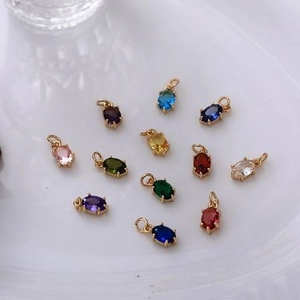 Colgante de Cobre Dorado Piedra de Nacimiento Ovalada Zircón Incrustado Para DIY Joyería Mujer Accesorio Collar Acero Inoxidable