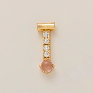 Ciondolo lettera I placcato oro 14K con zirconi lucidi e cristallo di opale rosa
