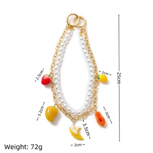 Collier multicouche plaqué or 14K avec perles et pendentifs de fruits colorés en résine