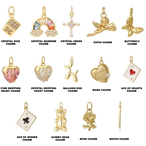 Collection of 18K gold plated stainless steel heart and Cupid pendants with crystal accents