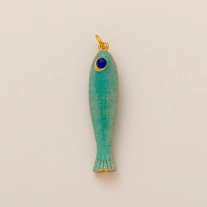 Turquoise fish pendant with blue gemstone eye and 18K gold plated hanging ring