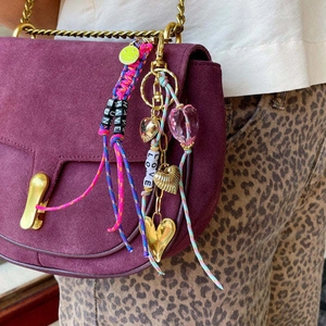 Bijou de Sac Porte-clés en Cuivre Plaqué Or 18K pour Femmes Cœur Tournesol Cerise Imprimé Léopard Nœud Perlé Décoration
