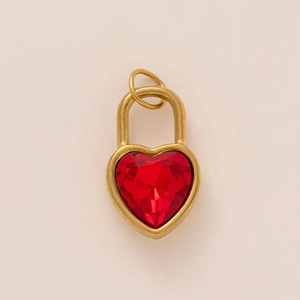 Pendentif cadenas cœur en acier inoxydable plaqué or 18 carats avec cristal rouge