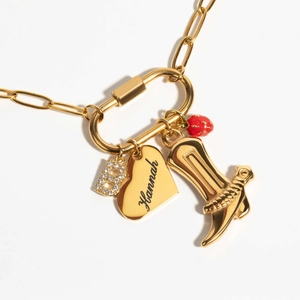 Collier en acier inoxydable doré avec pendentif cœur personnalisé et breloques