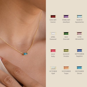 Stainless Steel Rectangle Baguette Zirconia Birthstone Pendant Necklace Gold Plated Geometric Fashion Jewelry For Women Birthday Gift