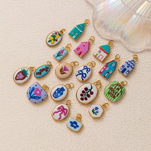 Assorted colorful enamel fruit and floral pendants for DIY jewelry making