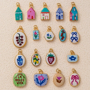 Titanium Stainless Steel Enamel Flower House Fruit Pendant Necklace Handpainted DIY Jewelry Accessories For Women Girls
