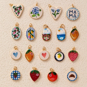 DIY Vergoldete Kupfer Emaille Anhänger Für Die Schmuckherstellung Sommer Blumen Herz Frucht Anhänger Für Halsketten Damen Schmuck