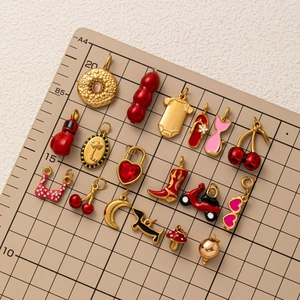 Lot de 17 pendentifs en acier inoxydable doré avec motifs cerise et botte pour bijoux DIY