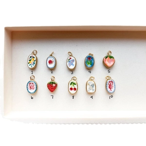 Collection of ten 18K gold plated colorful drip oil fruit and animal charms for DIY jewelry