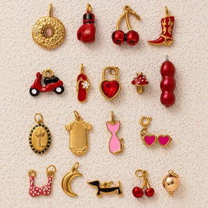 Pendentifs en Acier Inoxydable DIY Émail Cerise Botte Champignon Palmier Cœur Strass Accessoires Bijoux pour Femmes Hommes