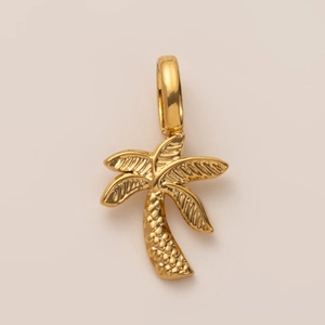 Polished 18K gold-plated stainless steel palm tree pendant with textured tropical design