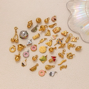 DIY 18K gold-plated stainless steel charms featuring colorful dessert and fruit enamel shapes