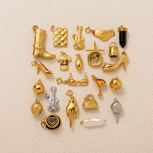Detailed collection of 18K gold-plated stainless steel pendants in diverse creative shapes