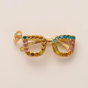 Detail of 18K gold-plated glasses pendant with colorful rhinestones for DIY jewelry