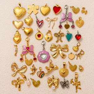 Edelstahl Schleife Herz Engel Anhänger DIY Schmuck Zubehör 18K Gold Plattiert Vintage Charm Für Halskette Herstellung