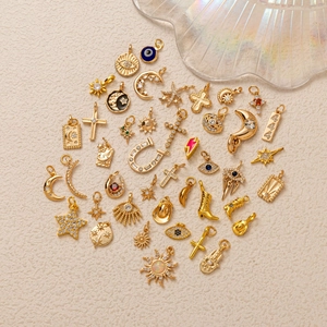 Collection de pendentifs en laiton doré avec émail et cristal pour bijoux DIY