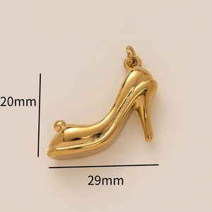 Detailed view of high heel pendant in 18K gold plated steel with 20mm by 29mm dimensions