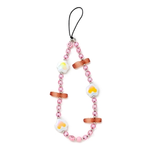 Perlen-Handykette in Pink mit Spiegelei und Speck-Anhängern im modernen Frühstücks-Stil