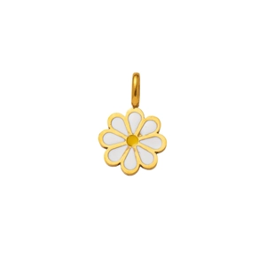Polished 18K gold stainless steel daisy pendant with white and yellow enamel finish