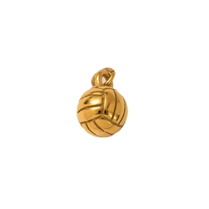 Polished 18K gold plated stainless steel volleyball pendant with detailed sport texture
