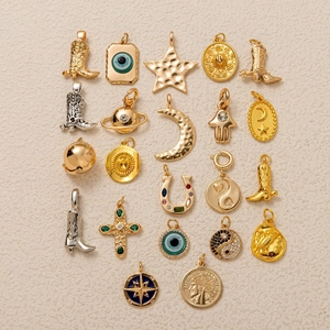 Vintage Copper Gold Plated Sun Moon Star Pendants For Women DIY Jewelry Making Evil Eye Tai Chi Cowboy Boot Charm Necklace Chains